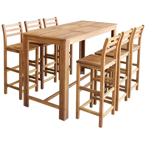 Maison Madeleine -  Bar Table and Chair Set 7 Pieces Solid Acacia Wood